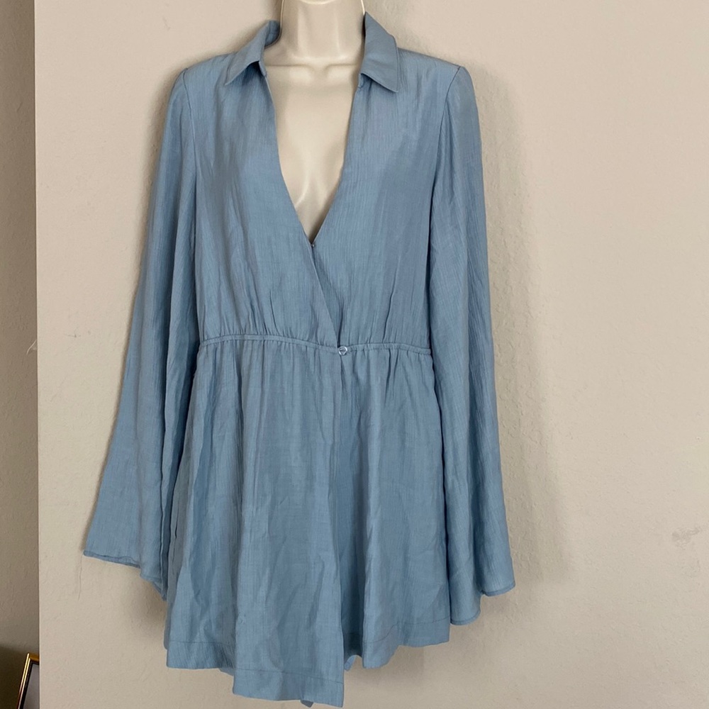 Free People Bell Sleeve Romper blue medium
